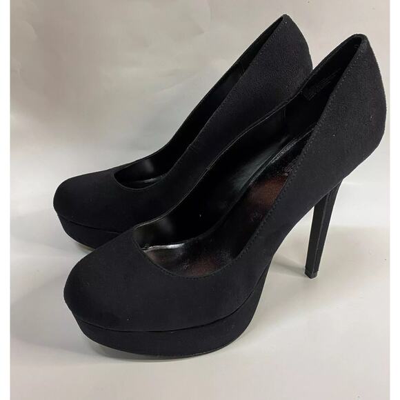 Charlotte Russe Black Suede Heels Stiletto US 10 5” Heel Slip-On Platform Witchy - Picture 1 of 11